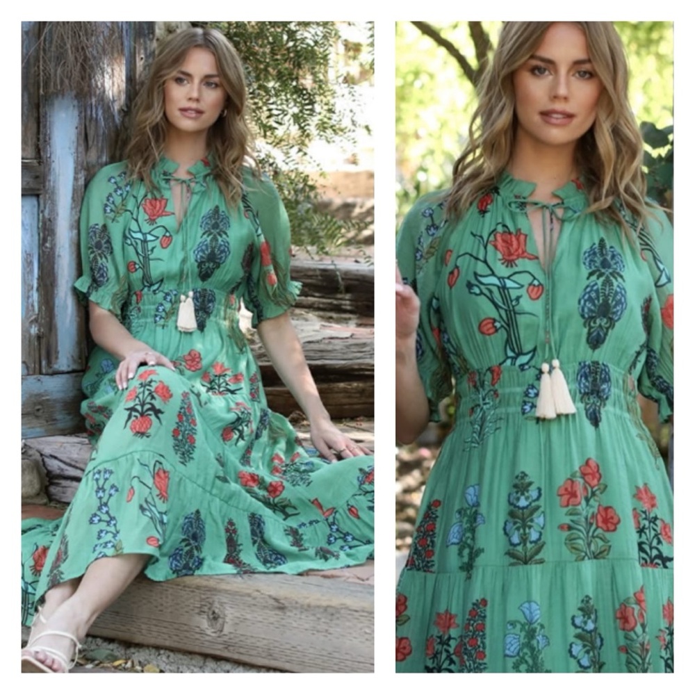 Anthropologie THML Green Floral Tamara Midi Dress - Picture 5 of 16